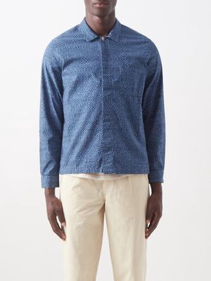 Folk - Patch Geometric-print Cotton-canvas Shirt - Mens - Blue