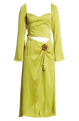 For Love & Lemons Allie Long Sleeve Cutout Cupro Blend Midi Dress in Green