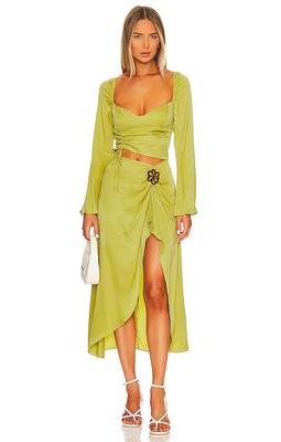 For Love & Lemons Allie Midi Dress in Green