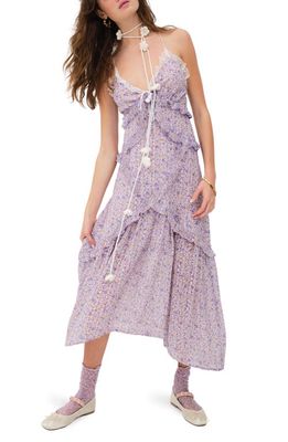 For Love & Lemons Cayne Floral Print Ruffle Maxi Dress in Lavender