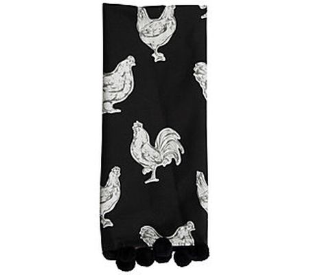 Foreside Chicken Pattern 27x18" Woven Kitchen T ea Towel w/Pom