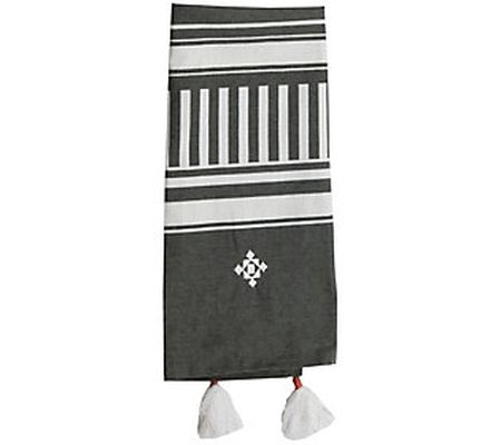 Foreside Gray Striped 27x18" Woven Kitchen Tea Towel w/Tassels