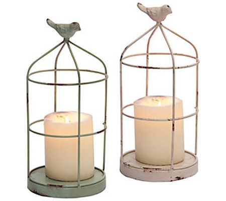 Foreside Home & Garden Candle Holders With Bird , Set Of 2