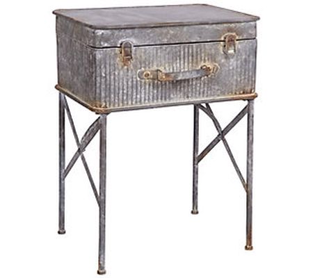 Foreside Home & Garden Distressed Metal Suitcas e Side Table