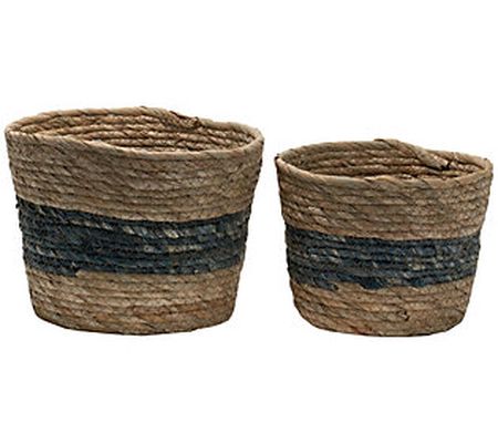 Foreside Home & Garden S/2 Blue Cattail Storage Baskets