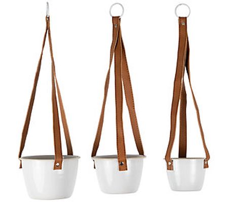 Foreside Home & Garden S/3 Metal/Faux Leather S traps Planter