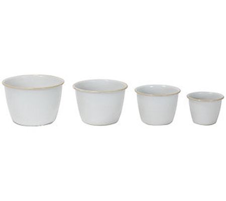 Foreside Home & Garden S/4 Antiqued White Ename l Planters