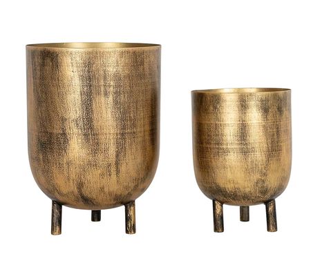 Foreside Home & Garden Set of 2 Footed Planters Brass Metal