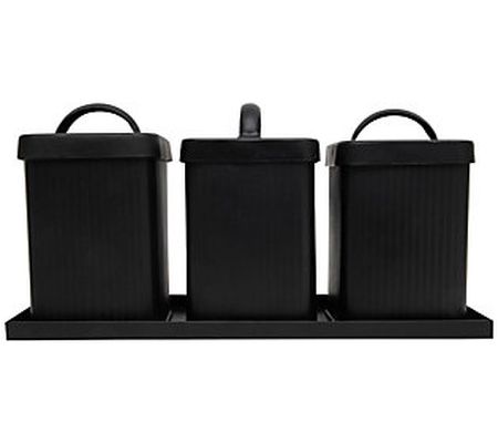 Foreside Home & Garden Set of Three Black Canis ters with Tray