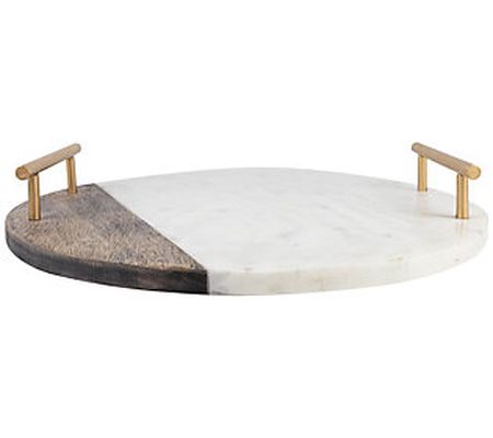 Foreside Home & Garden White Marble & Wood Serv ing Tray