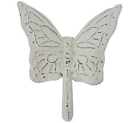 Foreside Rustic Antique White Metal Butterfly W all Hook