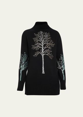 Forest Crystal-Embellished Cashmere Turtleneck Sweater