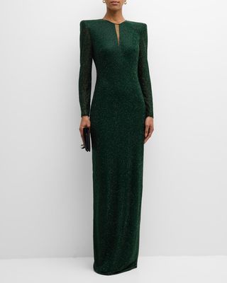 Forest Green Beaded Column Gown