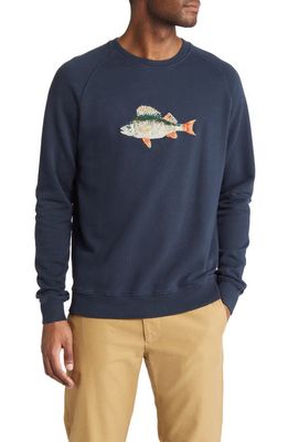 FORET Bait Embroidered Organic Cotton Crewneck Sweatshirt in Navy