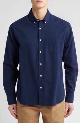 FORET Bush Seersucker Button-Down Shirt in Navy 