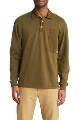 FORET Dawn Long Sleeve Organic Cotton Polo Sweatshirt in Army