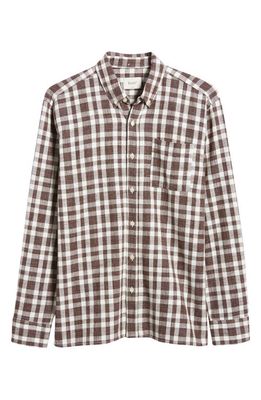 FORET Drift Plaid Cotton Button-Down Shirt in Deep Brown Check