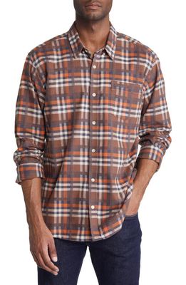 FORET Island Check Organic Cotton Flannel Button-Down Shirt in Brown Check