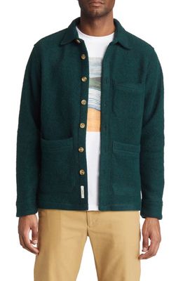 FORET Ivy Wool Blend Flannel Button-Up Overshirt in Dark Green