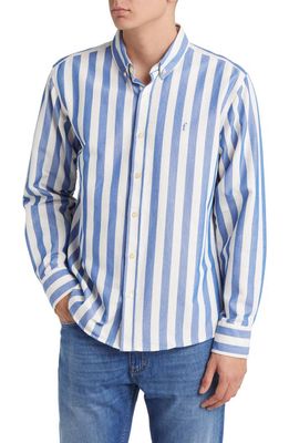 FORET Life Stripe Organic Cotton Button-Down Shirt in Blue/Cloud 