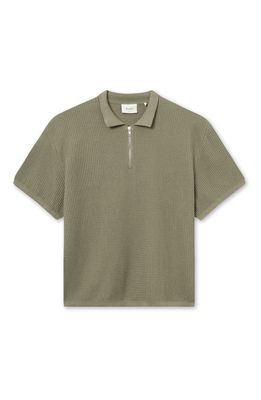 FORET Moment Half Zip Organic Cotton Polo Sweater in Dusty Olive