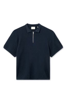 FORET Moment Half Zip Organic Cotton Polo Sweater in Navy