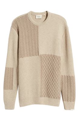 FORET Patchwork Wool Blend Crewneck Sweater in Khaki
