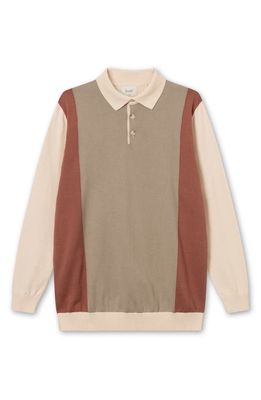 FORET Regular Fit Colorblock Long Sleeve Organic Cotton Polo in Cloud/Brick
