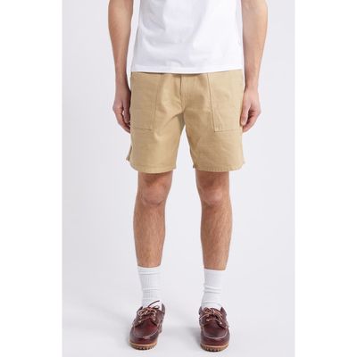 FORET Sienna Check Textured Organic Cotton Ripstop Shorts in Khaki