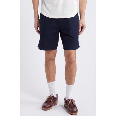 FORET Sienna Check Textured Organic Cotton Ripstop Shorts in Navy 