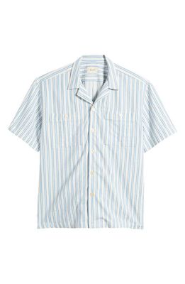 FORET Sway Stripe Organic Cotton Button-Up Camp Shirt in Ocean