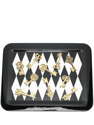 Fornasetti gold keys-print rectangular tray - Black