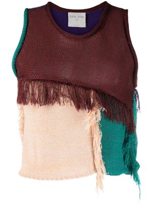 Forte Forte colour-block frayed knitted top - Brown