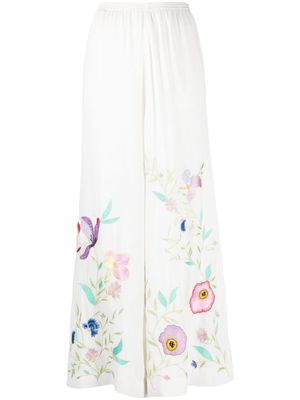 Forte Forte flower-embroidery high-waist palazzo pants - White