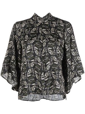 Forte Forte leaf-print high neck blouse - Black