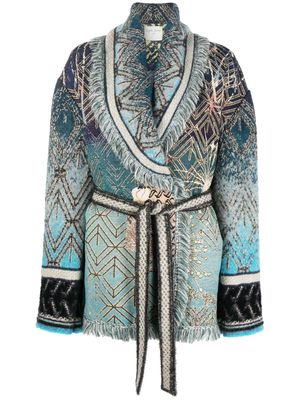 Forte Forte patterned-intarsia knitted belted coat - Blue