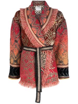 Forte Forte patterned-intarsia knitted belted coat - Red