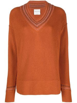 Forte Forte stripe-trim knitted V-neck jumper - Orange