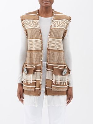 Fortela - Diana Fringe-trim Cotton-blend Jacket - Womens - Brown Multi