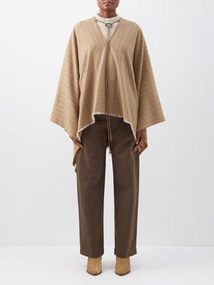 Fortela - Flou Fringed Herringbone-knit Poncho - Womens - Camel