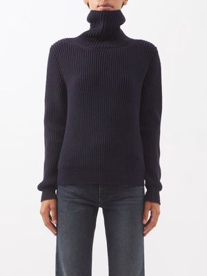 Fortela - Leona Ribbed Roll-neck Wool Sweater - Womens - Navy