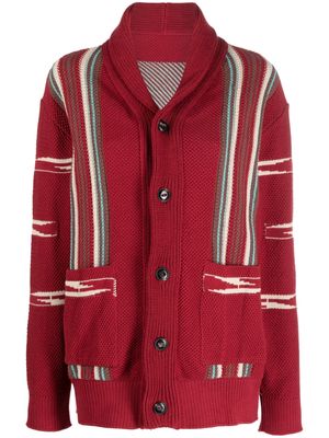 Fortela stripe-detail long-sleeve knitted cardigan - Red