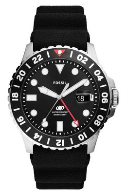 Fossil Blue GMT Silicone Strap Watch, 46mm in Black 