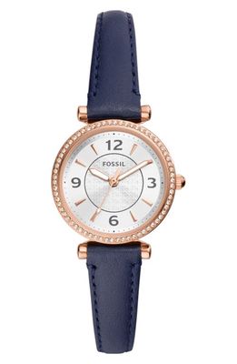 Fossil Carlie Leather Strap Watch, 28mm in Navy 