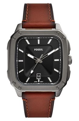 Fossil Inscription Leather Strap Watch