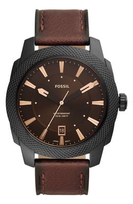 Fossil Machine Leather Strap Watch, 49mm in Brown /Black 