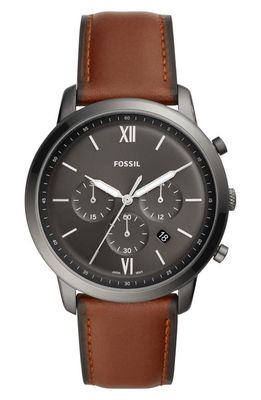 Fossil Neutra Chronograph Leather Strap Watch, 44mm in Brown/Grey/Smoke 