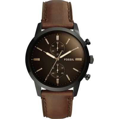 Fossil Townsman Chronograph Leather Strap Watch, 44mm in Brown/Black/Black 