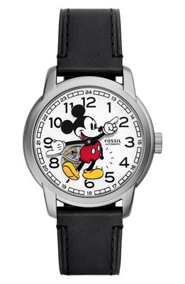Fossil x Disney Classic Disney Mickey Mouse Leather Strap Watch in Black
