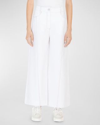 Foster Cropped Wide-Leg Topstitched Pants